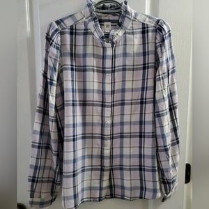 GAP Womens Blouse Long Sleeve Ruffle-Neck.‎ Multicolor Size  M